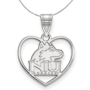 Sterling Silver Northern Illinois U. Heart Necklace - 24 Inch